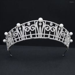 Hair Clips SEPBRIDALS CZ Cubic Zirconia Royal Pearls Tiara For Wedding Crystal Princess Tiaras Diadem Girl Accessories