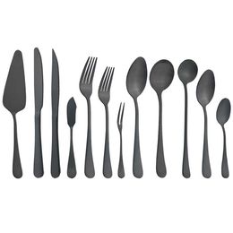 Camp Kitchen Matte Black Dinnerware Cutlery Set Stainless Steel Silverware Butter Steak Knife Fruit Dessert Fork Spoon Flatware Tableware Set YQ240123