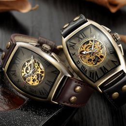 New mens mechanical skin with riveted buckle fashion mens bronze watch Luminous Luxury Casual Watch Quartz-Battery