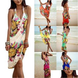Sarongs 2021 Bohemian Women Summer Beach Dress Bikini Er-Ups Swim Wear Er Up Cotton Tunic Sexy Deep V-Neck Robe Caftan Summer1 Drop Dh7Jp