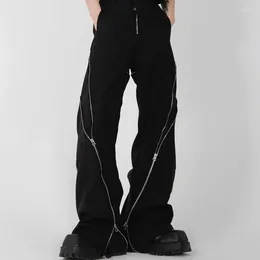 Men's Pants 2024 Fashion Brand Black Zipper Design Slit Bell-bottoms Draping Straight Casual Vintage