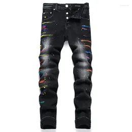 Jeans da uomo neri per uomo pantaloni di jeans strappati stampati vernice slim fit foro hip hop streetwear biker pantaloni larghi vintage Y2k