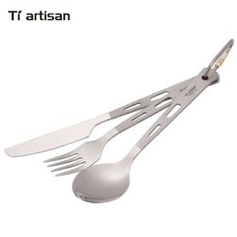 Camp Kitchen Rover Camel Titanium 3 pieces set Spoon Fork Knife Portable Cutlery Travel Tableware for Outdoor Camping Ta8106p YQ240123