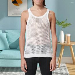 Men's Tank Tops Camisole Skin-touch Sleeveless Round Neck See-through Hollow Out Knitting Sports Vest Sweat Absorbing