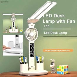 Desk Lamps 5-in-1 Desk Lamp with Fan Switch 180 degree Adjustable Temperature Light with Pen Time Holder Rotatable Display Night R0G3 YQ240123