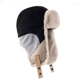 Berets Fashion Plus Velvet Splicing Bomber Hat For Women Men Thick Warm Russian Fur Cycling Wind Cold Ear Protection Earflap Caps