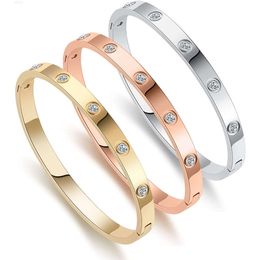 Golden rose gold square crystal gemstone stainless steel open bracelet birthday gift for ladies and girls bangles
