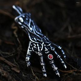 Pendant Necklaces Gothic Vintage Stainless Steel Skull Hand Bone With Red Stone Necklace For Men Women Unique Party Jewellery Accessories