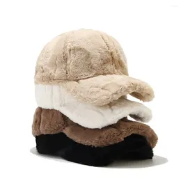 Ball Caps Fluffy Baseball Cap Wide Brim Design UV-Proof Sun Protection Thick Plush Peaked Hat Fur Women Warm Ear Bonnet