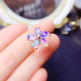 Cluster Rings Sterling Silver 925 Ladies All-Natural White Opal Ring Colour Super Bright Engagement Gift Special Boutique
