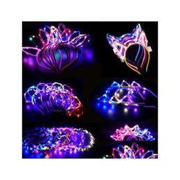 Other Festive Party Supplies Led Light Up Cat Rabbit Mice Ear Horn Crown Headband Adt Kids Glowing Flashing Hairband Hoop Prom Con Dhin9