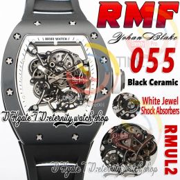 RMF 055 Mens Watch RMUL2 Mechanical Hand Winding Black Ceramic Case Grey Sand Screws Skeleton Dial White Inner Ring Black Rubber Super Editi