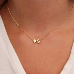 Pendant Necklaces Fashion Tiny Heart Dainty Initial Necklace Gold Silver Color Letter Name Choker Necklace for Women Pendant Jewelry Gifts A0008