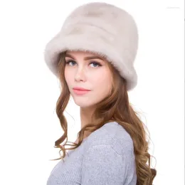 Berets KAISHIN Women's Full-pelt Hat Genuine Top Winter Beige Bucket IL00686