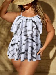 Women's Swimwear Two Piece Swimsuit Women Tankini Ruffle Beachdress Plus Large Size Female Black Bathing Swimming Suit Mujer 2024