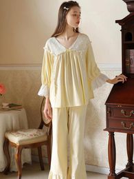 Women's Sleepwear Women Princess Pyjamas Spring Autumn Long Sleeve V-neck Loose Home French Retro Vintage Pants Set Sweet Girl Fairy