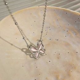 Pendant Necklaces Korean Fashion Pink Crystal Butterfly Pendant Necklaces Fairy Women Y2K Girls Sweet Elegant Clavicle Chain Party Jewellery Gifts