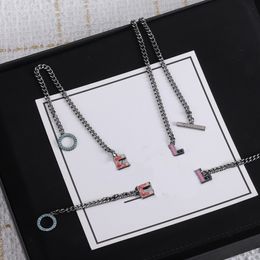 Colourful Chain Bracelet Necklace Fashion Jewellery Sets Diamond Designer Lover Necklace Bracelet Letter For Woman Wedding Gift