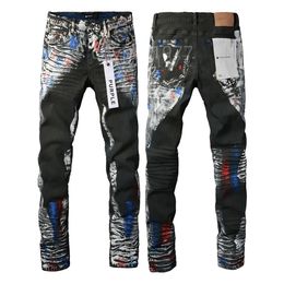 Purple jeans designer jeans Men straight leg tight pants loose jeans long pants motorcycle embroidery hole trend