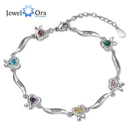 Bracelets Personalised MultiHeart Knot Bracelet with Family Name Customised 16 Birthstone Engraved Bracelets & Bangles Mothers Day Gifts