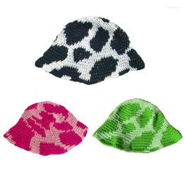Berets Vacation Crochet Hat Cow Pattern Vintage Colorful Knitted Bucket