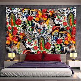 Tapestries Death Mushroom Forest Tapestry Wall Hanging Fairy Tale Castle Skeleton Bohemian Psychedelic Home Dormitory Dream Decor L2401