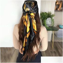 Scarves Satin Scarf For Hair Designer Luxury Brand Kerchief Neck Silk Head Bandana Ladies Handkerchief 90X90Cm Headscarf 220628 Drop Dhm4E