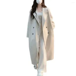 Women's Trench Coats Warm Women Outerwear Stylish Double-breasted Mid Length Coat With Lapel Windproof Winter For Fall/winter