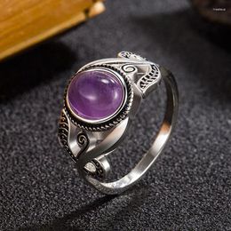 Cluster Rings Vintage Ethnic For Men Women Sterling 925 Silver Fine Natural Amethyst Jewelry Wholesale Drop Gift