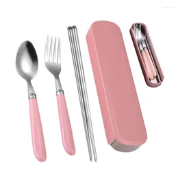 Dinnerware Sets Kitchen Utensils Stainless Steel Cutlery Set Reusable Spoon Fork With Travel Case Silverware For Family School