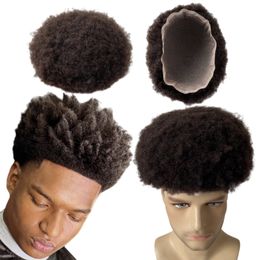Indian Virgin Human Hair Replacement #2 Dark Brown 4mm Root Afro Full Lace Toupees 8x10 Male Unit for Black Men