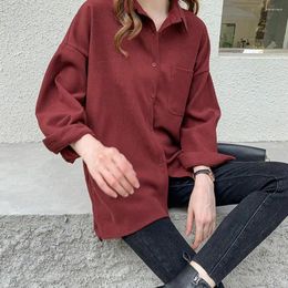 Women's Blouses Basic Collar Women Shirt Stylish Single-breasted Long Sleeve Cardigan With Patch Pocket Soft Casual Blouse For Ol