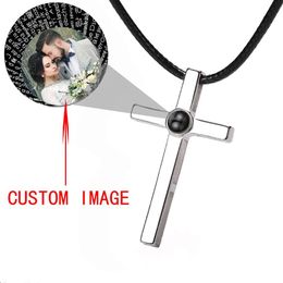 Necklaces Cross necklace with customizable photos I LOVE YOU In 100 languages Projection Necklace For Memory Of LOVE Round Gifts Shaped D