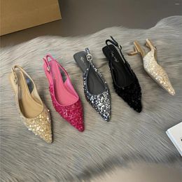 Sandals Bailamos Bling Women Fashion Pointed Toe Shallow Slip On Ladies Elegant Slingback Shoes Med Heel Pumps Size40