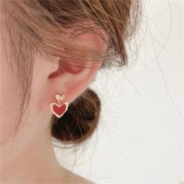 Stud Earrings Heart Charming Alloy Unique Heart-shaped Vintage Fashion Goods Drop Glaze Red