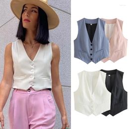 Women's Tanks 2024 Woman Fashion Tank Tops Female Office Suit Vintage Single-breasted Vest Ladies Chic Clothes