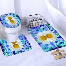 Shower Curtains 3D Beautiful Art Flowers Shower Curtain Set Non-Slip Rug Bath Mat Toilet Lid Cover Waterproof Polyester Bathroom Decor