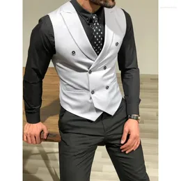 Men's Vests Vest Black White Male Gentleman Tailored Collar Double Breasted Business Homme Waistcoat Jacket Casual Slim Fit Gilet