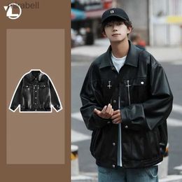 Women's Jackets Men Motorcycle PU Leather Jacket American Vintage Zipper Decoration Lapel Bomber Coat Hip Hop Unisex Street Racing Black Outwear YQ240123