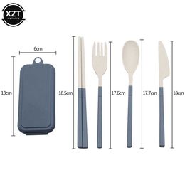 Camp Kitchen Wheat Straw Portable Spoon Fork Knife Chopsticks Cutlery Set With Box Foldable Removable For Outdoor Travel Picnic Tableware YQ240123