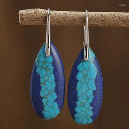 Dangle Earrings Vintage Women Fashion Silver Colour Oval Geometry Blue Stone Drop For Jewellery