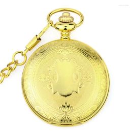 Pocket Watches Golden Flower Carved Case Black Dial Arabic Number Men's Hand Wind Mechanical Movement Watch With Fob Chain Gift