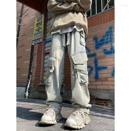 Men's Jeans KAPMENTS Men Denim Wide Leg Hip Hop Harem Pants Vintage Pockets Loose Pant Y2k Streetwear Baggy Stacked