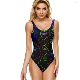 Women's Swimwear SOJINM Summer One-piece Swimsuit Women Abstract Printing Monokini Patchwork O-neck Sexy Beach Bathing Suit 6XL