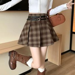 Skirts Korean Preppy Style Plaid Pleated Women Autumn Winter Fashion High Waist Woolen Mini Skirt Sweet Woman Cute Short