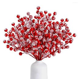 Decorative Flowers 30Pcs Artificial Fruit Snow Frosted Red Berry Stems Realistic Branches Berries Christmas Decoration