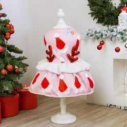 Dog Apparel Pet Clothes Christmas Cartoon Dress Antler Small Clothing Warm Sweet Autumn Winter Fashion Pink Yorkshire Girl Cos Mascotas