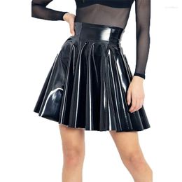 Skirts Plus Size Women Faux Leather Pleated Skirt Back Zip Solid Short A-Line Mini Patent Streetwear PU Summer Custom