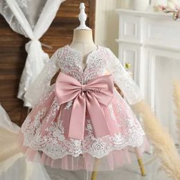 Girl's Dresses Baby Girl Lace Dress Toddler Girl Baptism Dress Flower Embroidery Birthday Boutique Gown Kids Girl Wedding Event Party Prom Gown