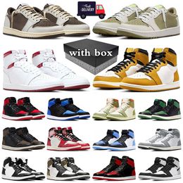 with box jumpman 1 low basketball shoes 1s lows Reverse Mocha Yellow Ochre Black Phantom Satin Bred mens trainers womens sneakers outdoor shoes